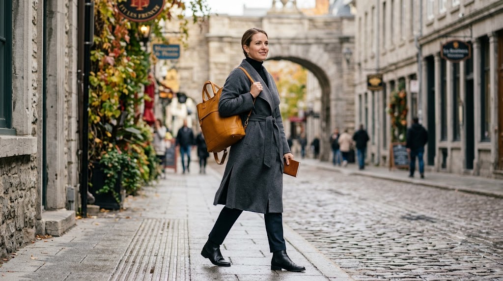 Mustard Brown Convertible Backpack Tote & Cashmere Wrap